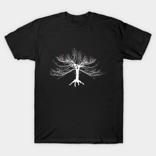 White tree on black background with red leaves T-Shirt